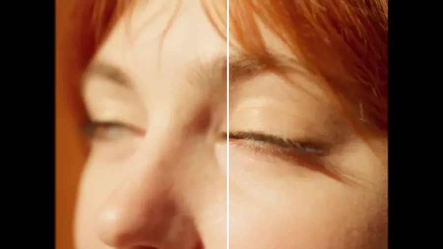 Existing first-party Magic Hour Video Upscaler eyes example; not a measured v2 versus v1 comparison