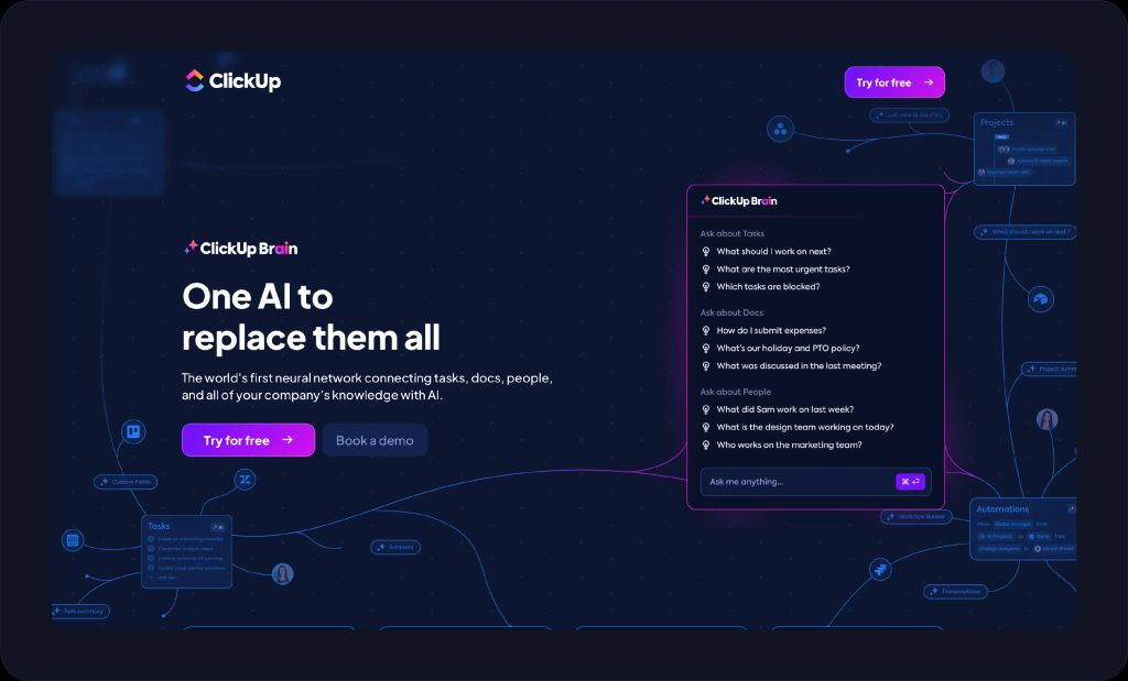Screenshot of ClickUp AI art generator.