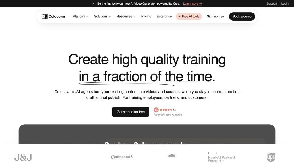 Colossyan's training-video product page.