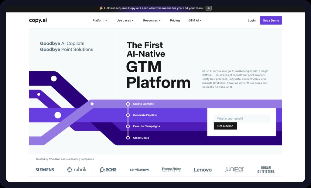 Screenshot of the Copy.ai homepage.