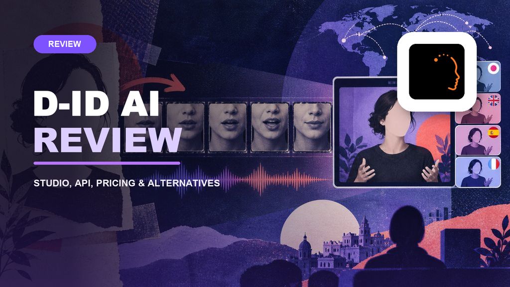 D-ID AI review cover with the official D-ID logo and talking-avatar workflow imagery