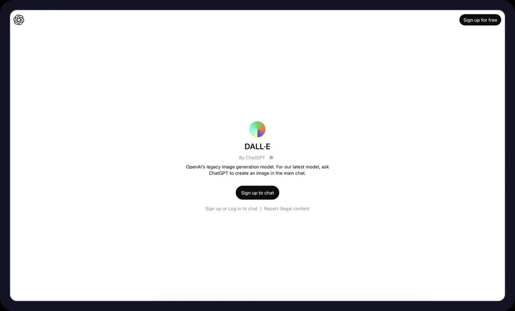 Screenshot of DALL-E 3 homepage.