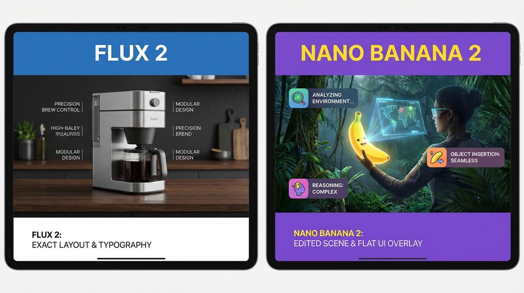 Summary showing when to choose Flux.2 for cinematic and painterly work versus Nano Banana Pro for accuracy, logic, and identity preservation