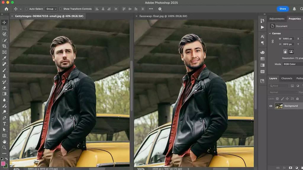 Screenshot showing how to face swap in Adobe Photoshop