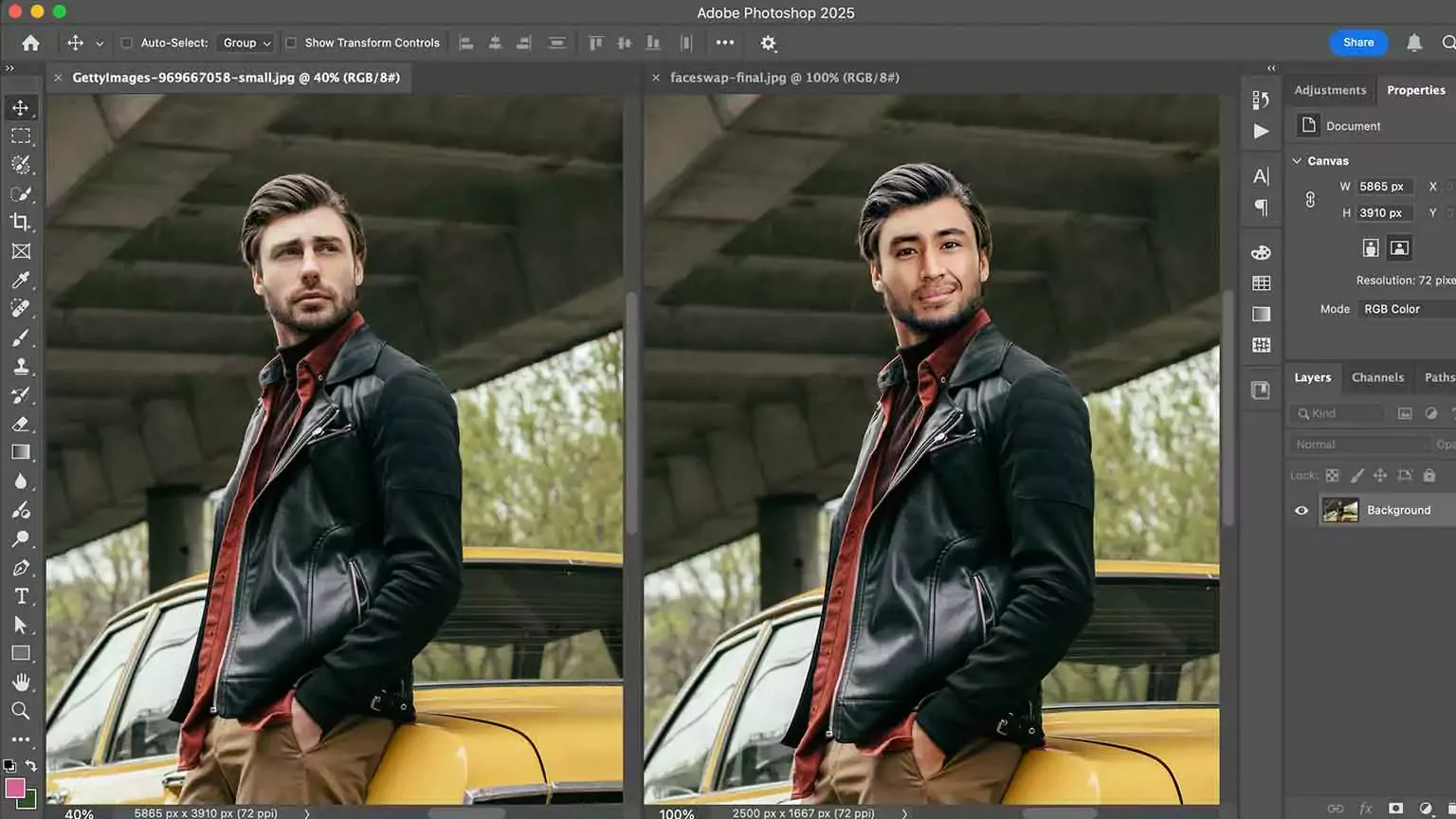 Screenshot showing how to face swap in Adobe Photoshop