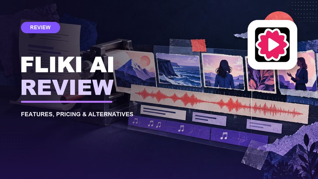 Fliki AI review cover with the official Fliki logo and script-to-video workflow imagery