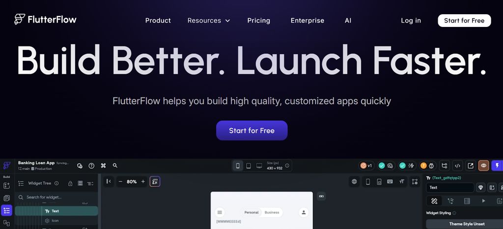 FlutterFlow no-code builder for iOS and Android mobile apps