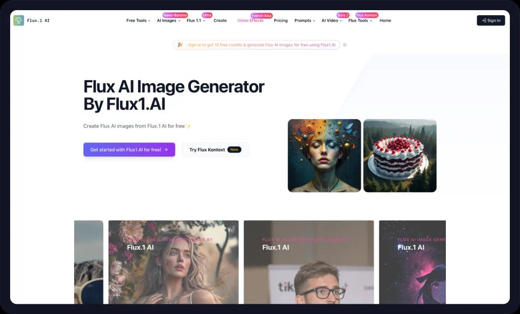 Screenshot of the Flux 1 homepage