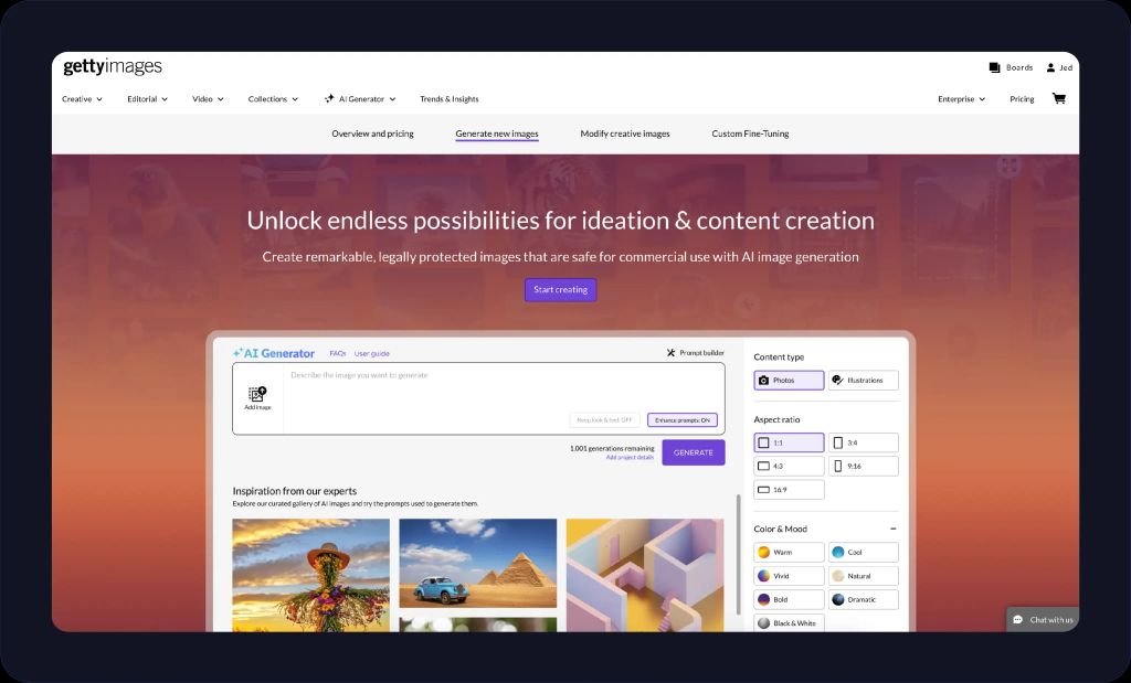 Screenshot of Getty Generative AI website
