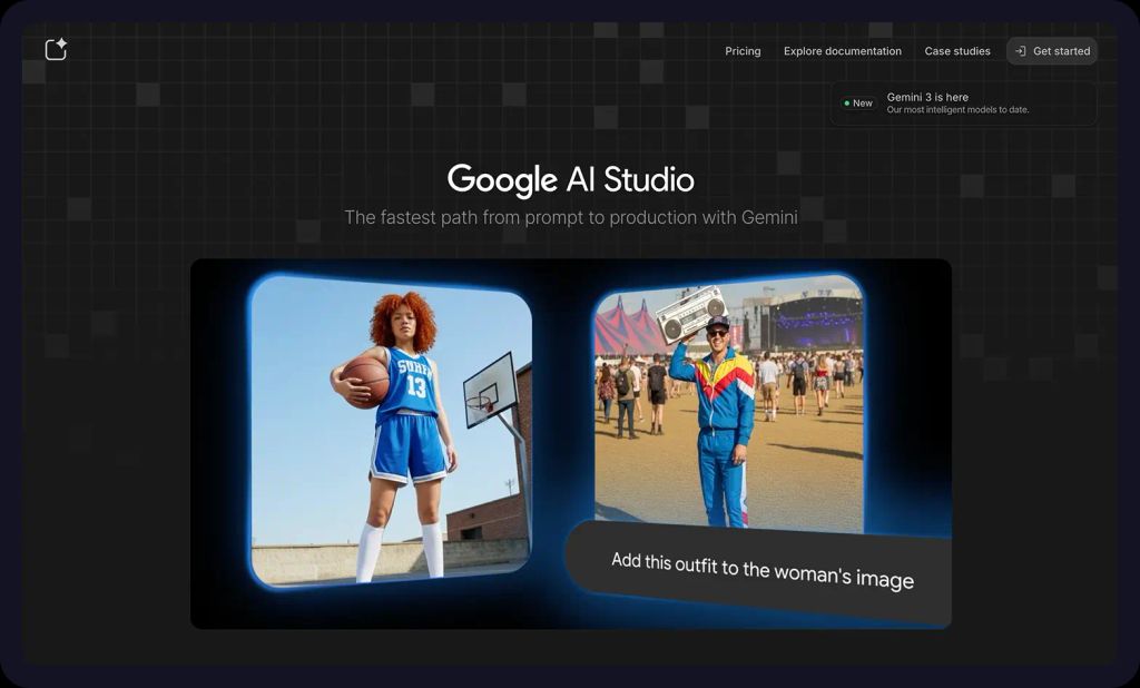 Screenshot of Google AI Studio homepage.