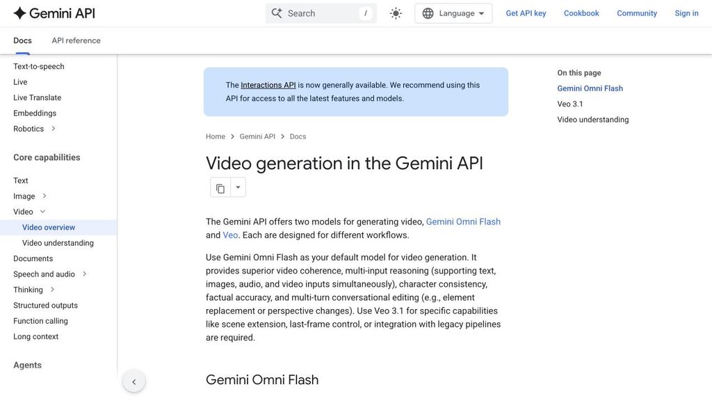 Google's Gemini API video-generation documentation for Veo.