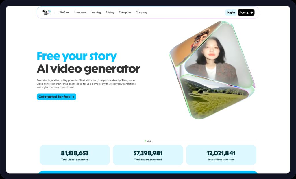 Screenshot of the Heygen homepage.