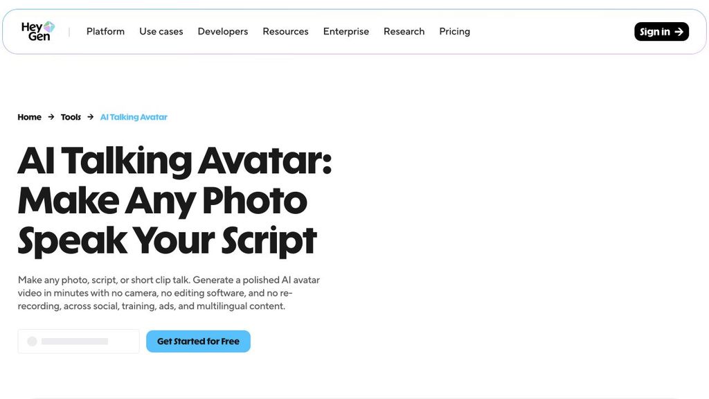 HeyGen's AI Talking Avatar product page.
