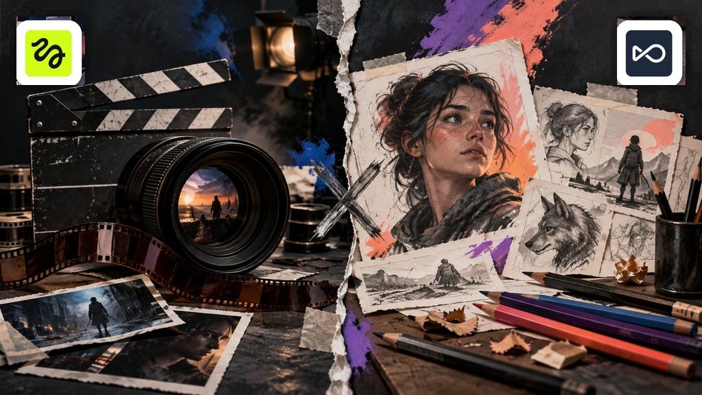 Cinematic video and image studio with Higgsfield and OpenArt logos