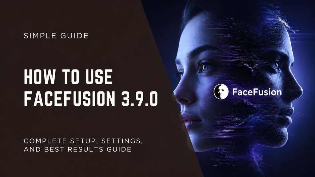 How to use FaceFusion 3.9.0: setup, settings and results guide, with a blue face illustration