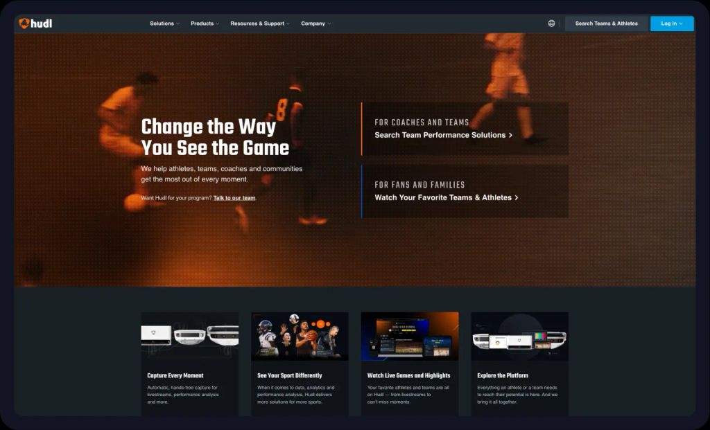 Screenshot of the Hudl homepage