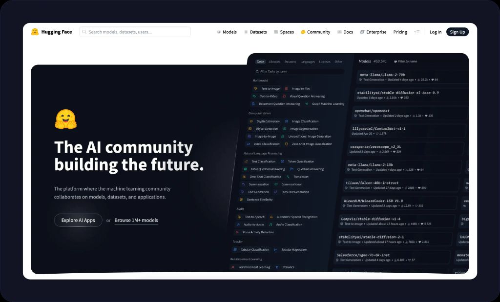 Screenshot of Hugging Face website