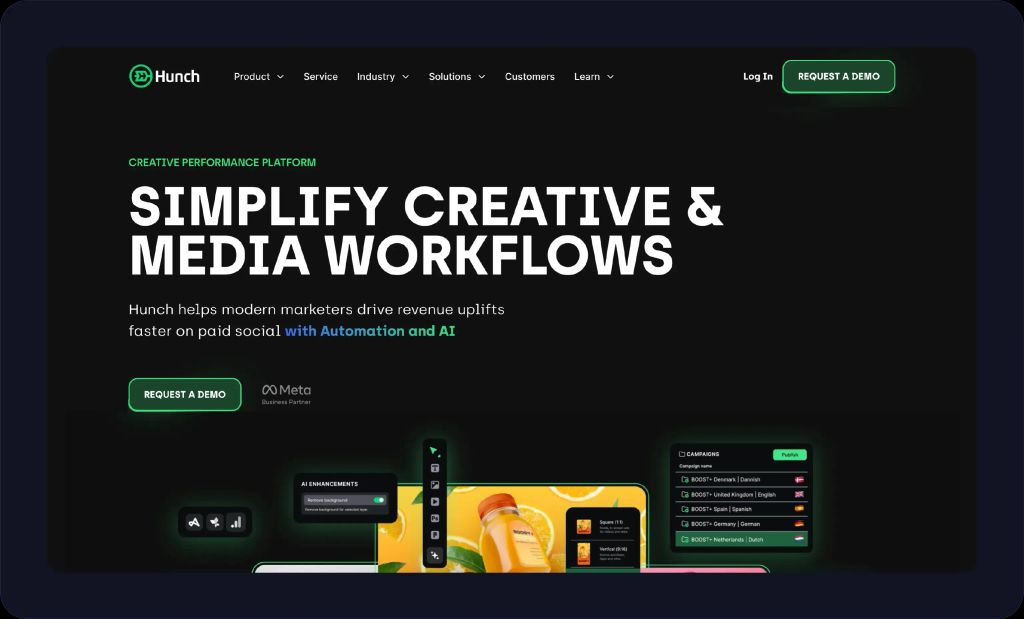 Hunch creative automation platform screenshot.