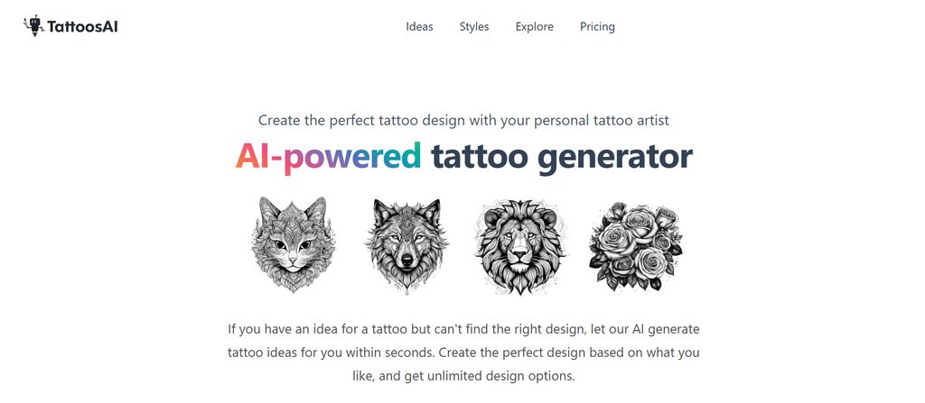 Tattoo AI generating tattoo on arm, fast mobile-first design