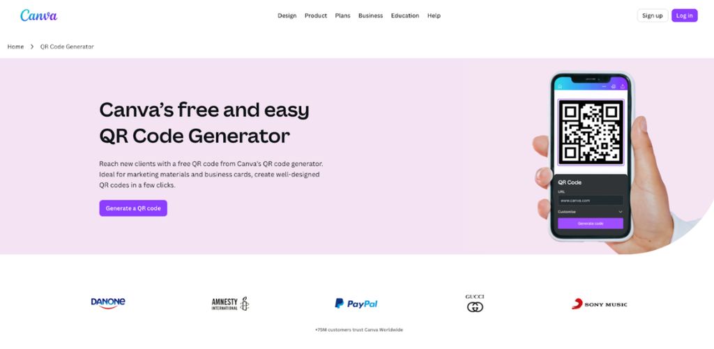 screenshot of Canva QR Code Generator that creating a samp