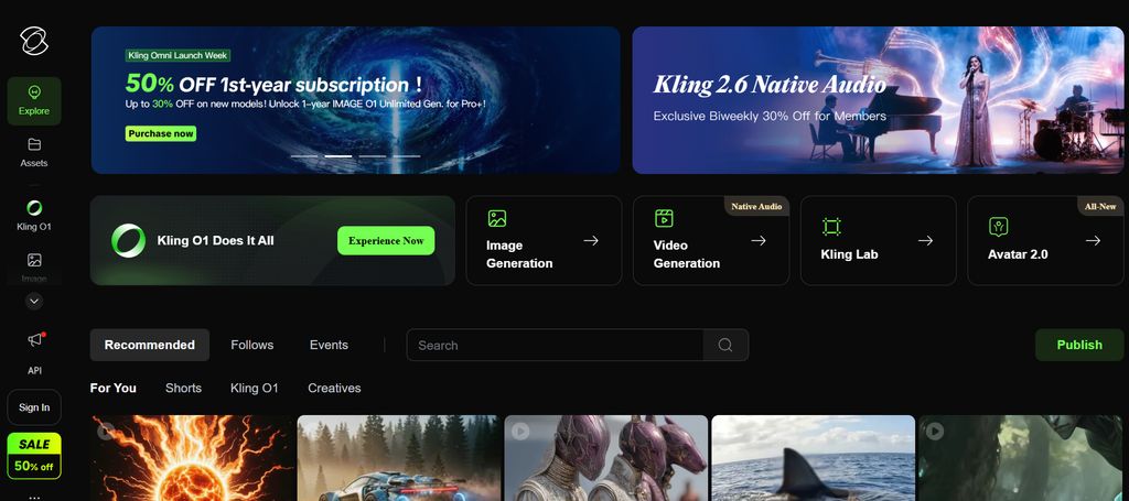 Kling AI video generation interface focused on human realism, gestures, and camera movement