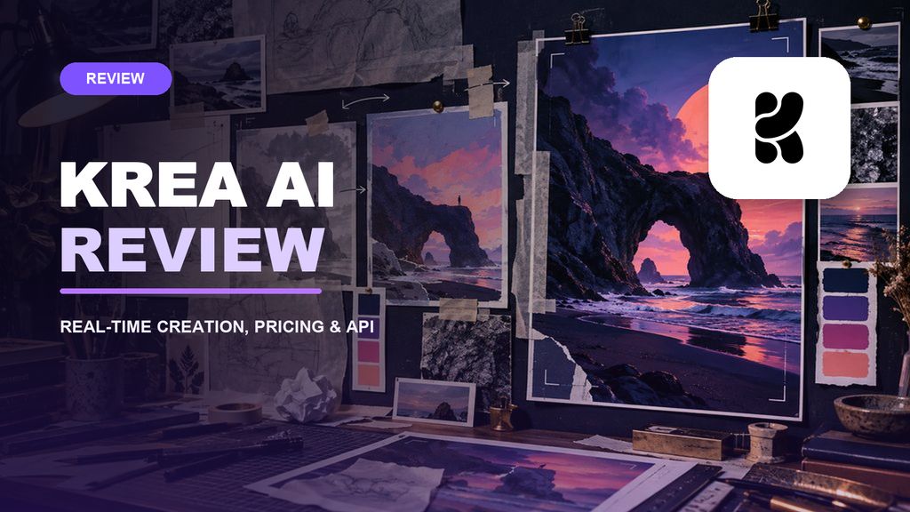 Krea AI review cover with the official Krea logo and real-time image creation imagery