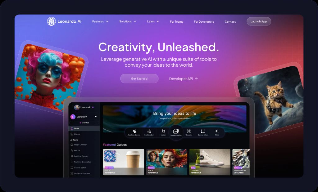 Screenshot of Leonardo AI art generator.