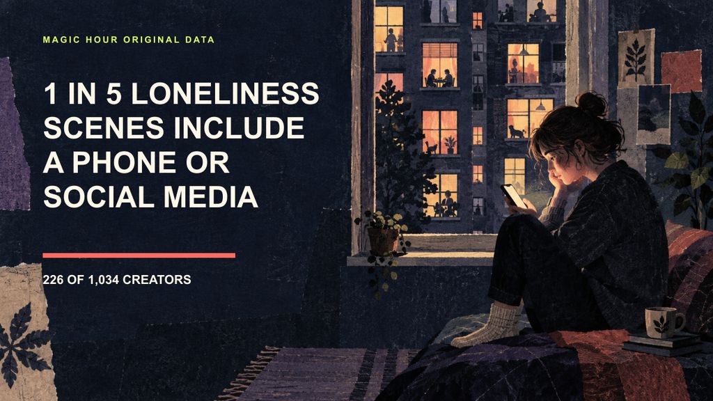 Editorial illustration showing a person alone with a phone beside a window of occupied apartments