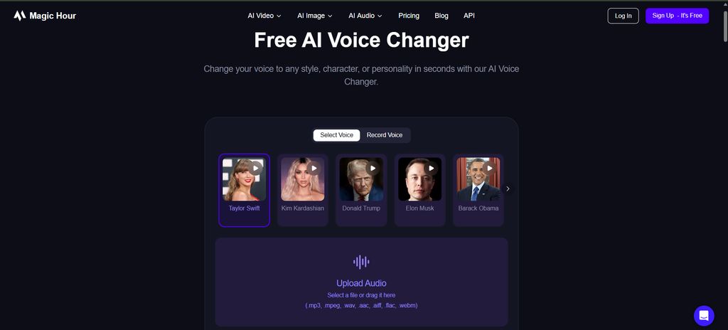 Magic Hour AI voice changer interface displaying real-time voice transformation and dubbing tools for video creators