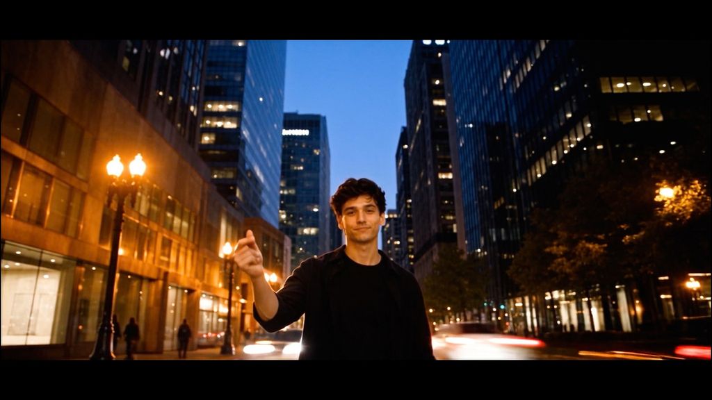 Blue-Hour Finger Gesture: original production reference 1 from AI Video Editor, source page 6.
