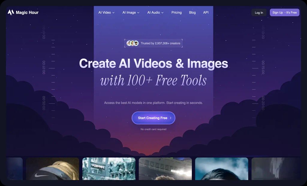 screenshot of the magic hour website