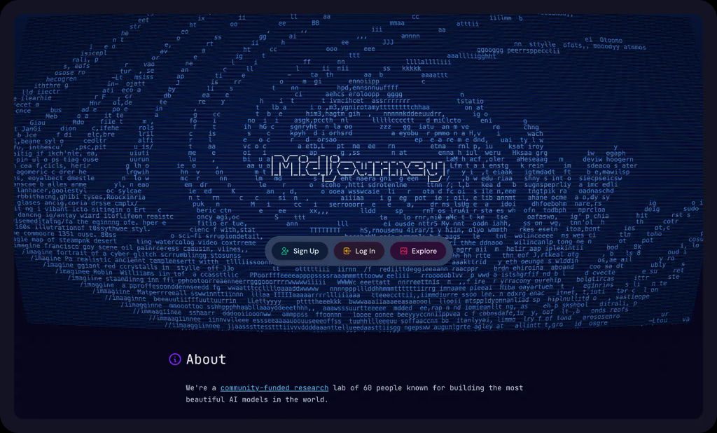 Screenshot of Midjourney's homepage.