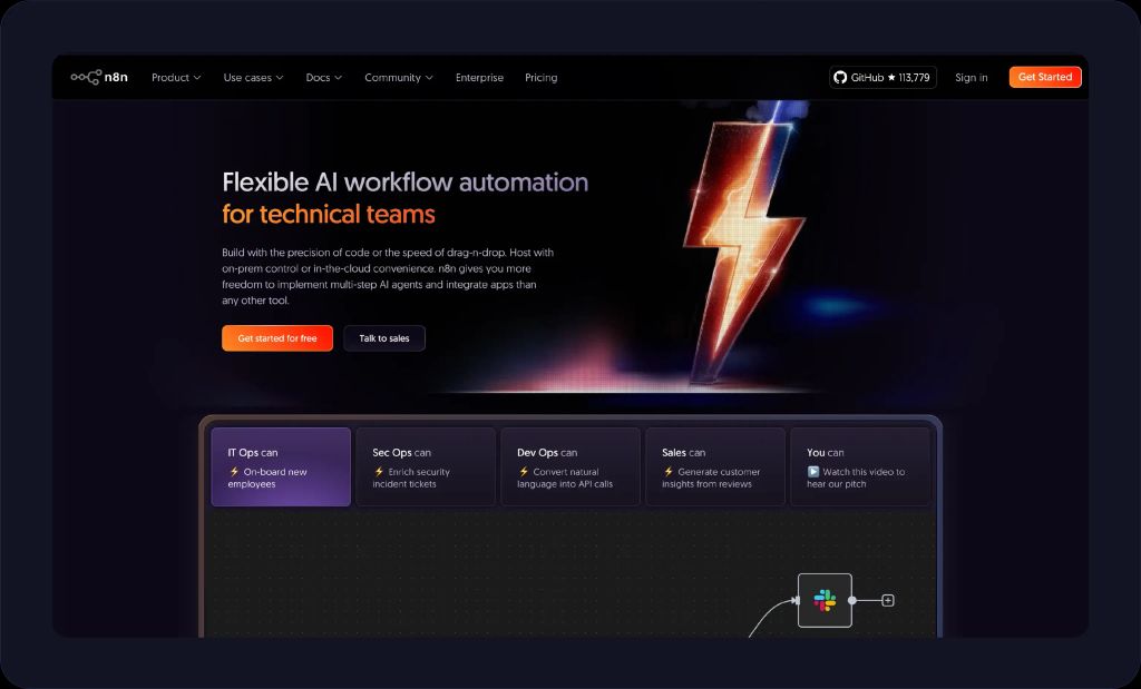 n8n creative automation platform screenshot.