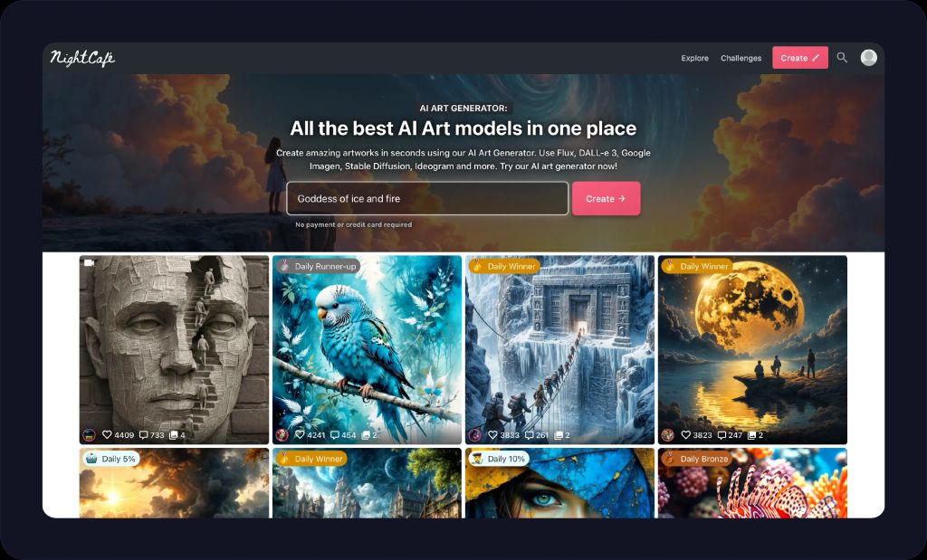 Screenshot of NightCafe AI art generator.