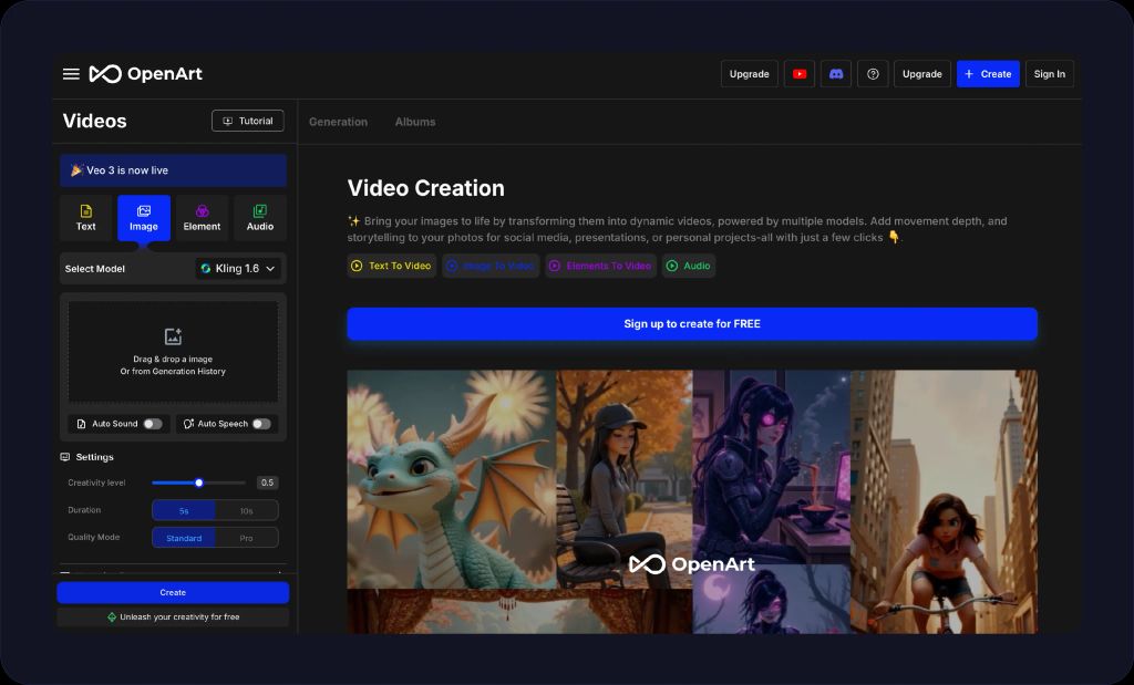 Screenshot of OpenArt AI art generator.