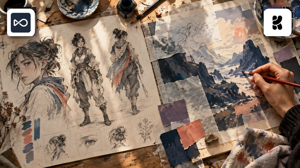 Illustration and editing workspace with OpenArt and Krea logos