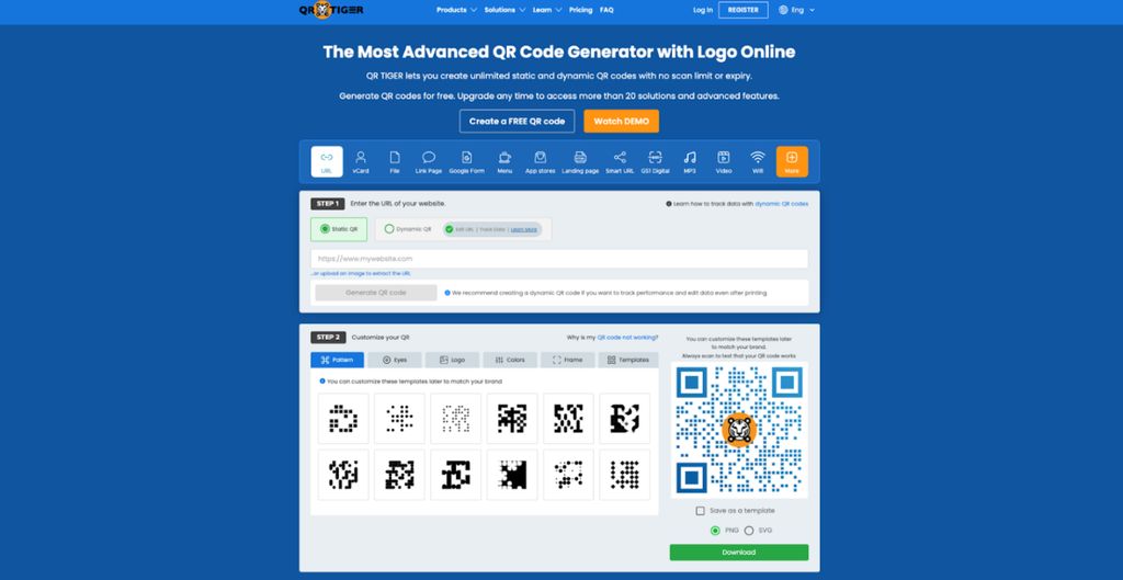 Screenshot of QRTiger QR code feature