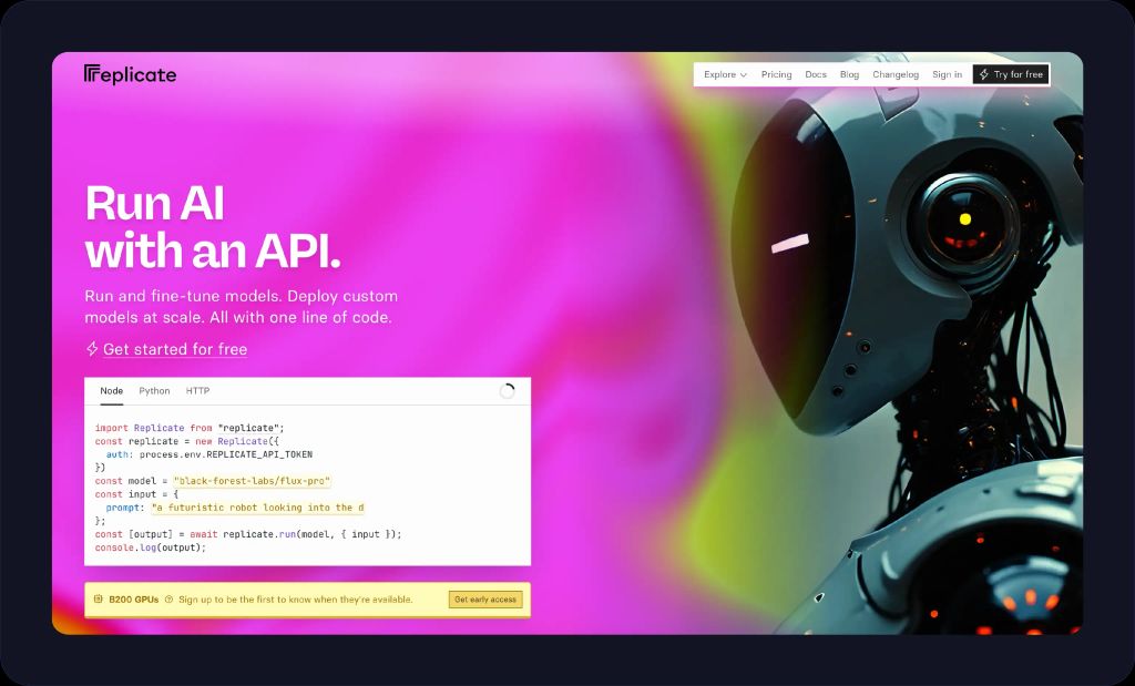 Screenshot of Replicate website