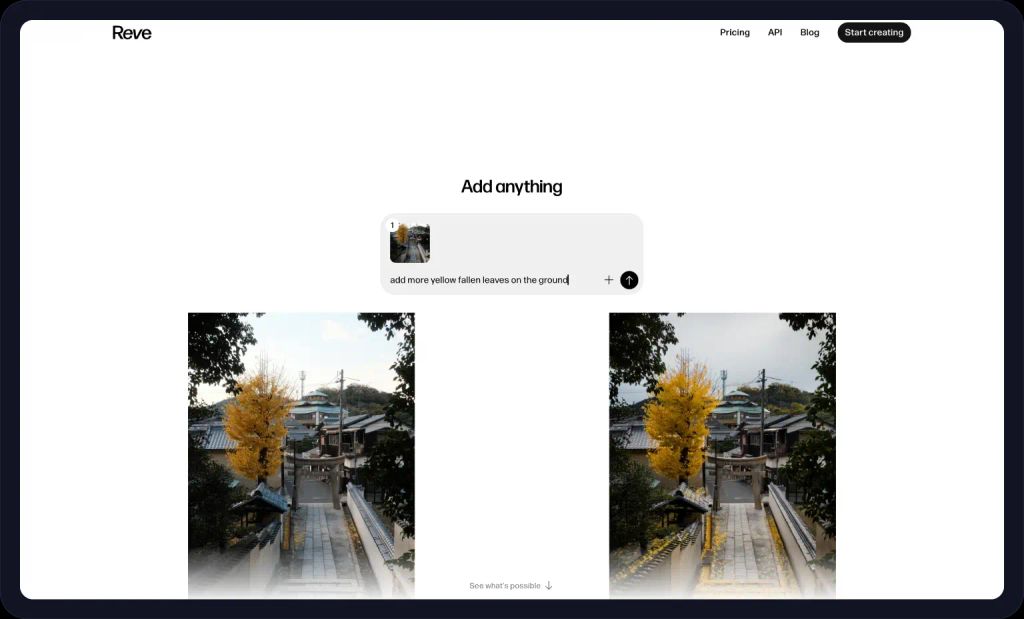 Screenshot of the Reve homepage