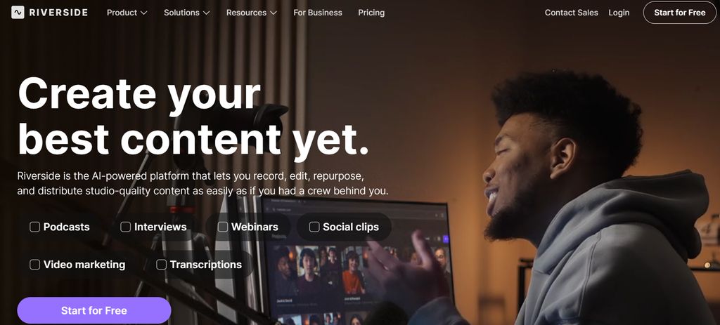 Riverside remote podcast recording dashboard with separate audio tracks