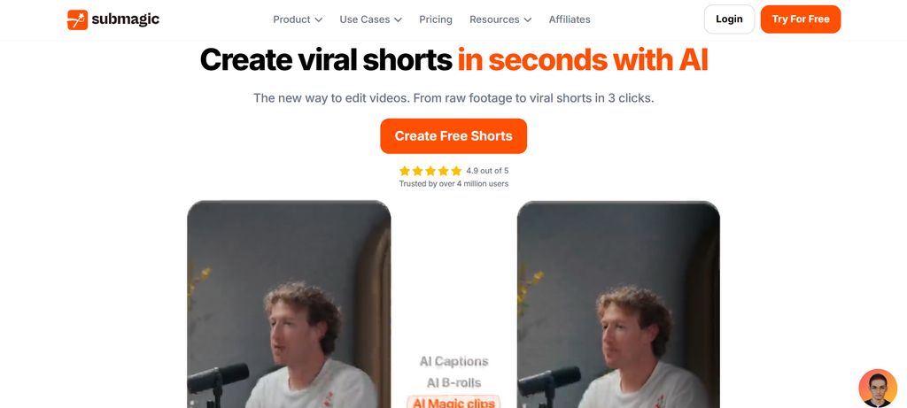 Submagic AI automatically adding B-roll and captions to short-form social videos