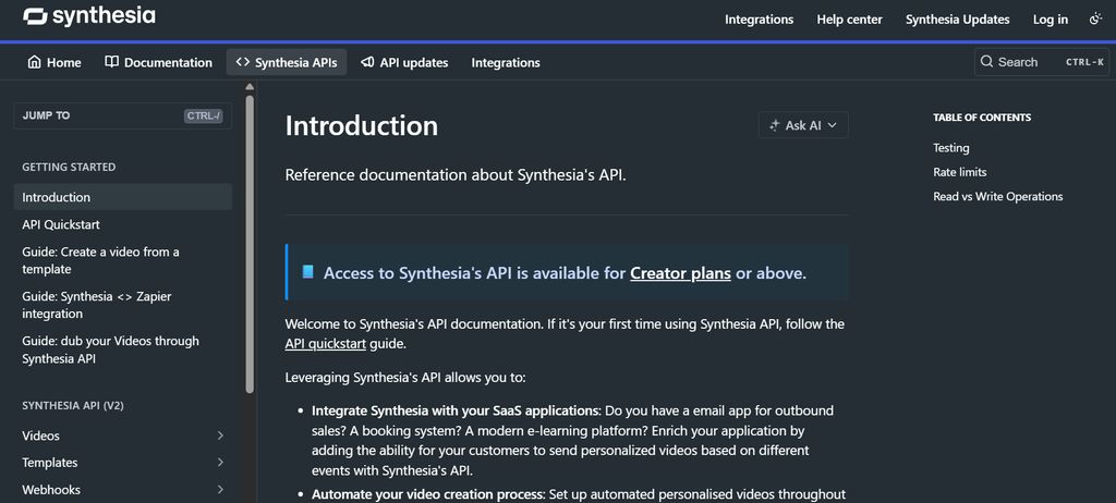 Synthesia API generating a professional AI presenter video