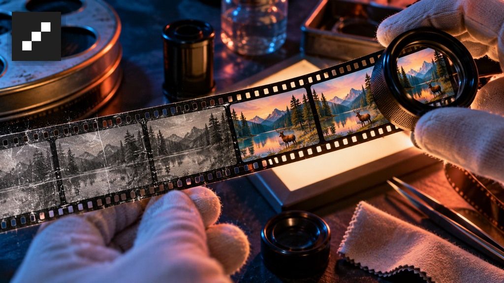 Film restoration workbench with Topaz Video logo