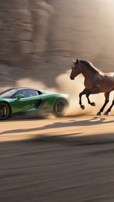 Cinematic car and horse race text-to-video workflow output preview